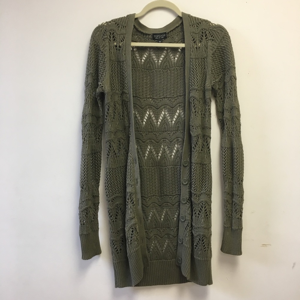 Topshop Moss Green Crochet knit cardigan